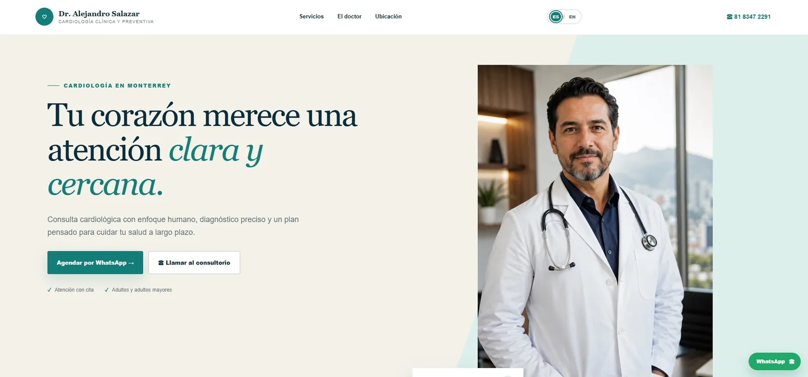 Muestra de página web para el Dr. Alejandro Salazar